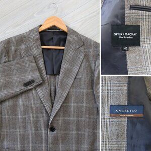 Spier & Mackay x Angelico Men's 40R Gray Blazer Plaid Windowpane Wool Sport Coat